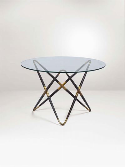 Tavolo Basso con Piano in Vetro e Struttura in Legno ed Ottone.