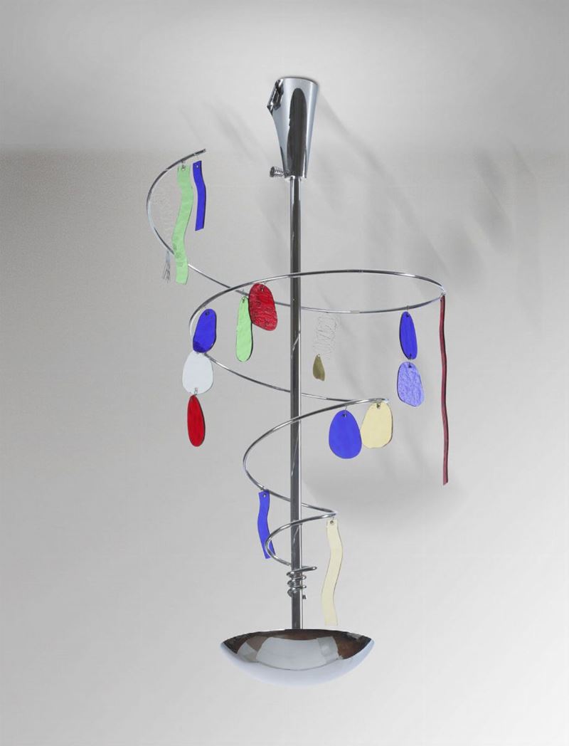 Tony Cordero, a pendant lamp in chromed metal and glass elements. Artemide Prod., Italy, 1990 ca.  - Auction Design - Cambi Casa d'Aste