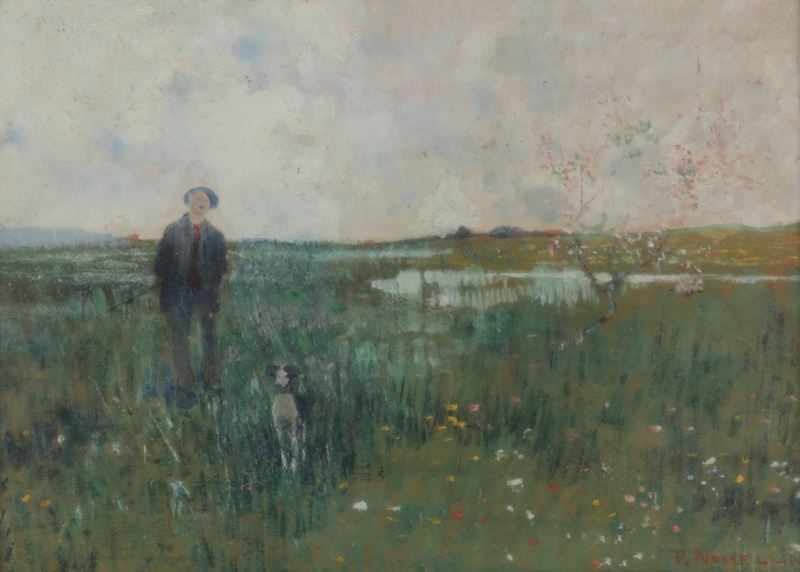 Plinio Nomellini (1866-1943) Cacciatore sul lago di Massaciuccoli, 1898 circa  - Auction 19th and 20th Century Paintings - Cambi Casa d'Aste