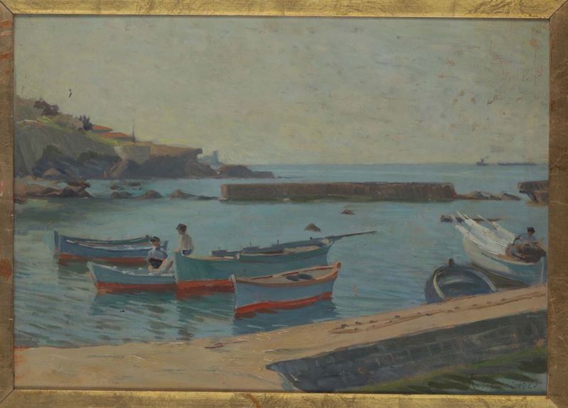 Ruggero Focardi (1864-1934) Spiaggia con barche, 1920  - Asta Dipinti del XIX e XX secolo - Cambi Casa d'Aste