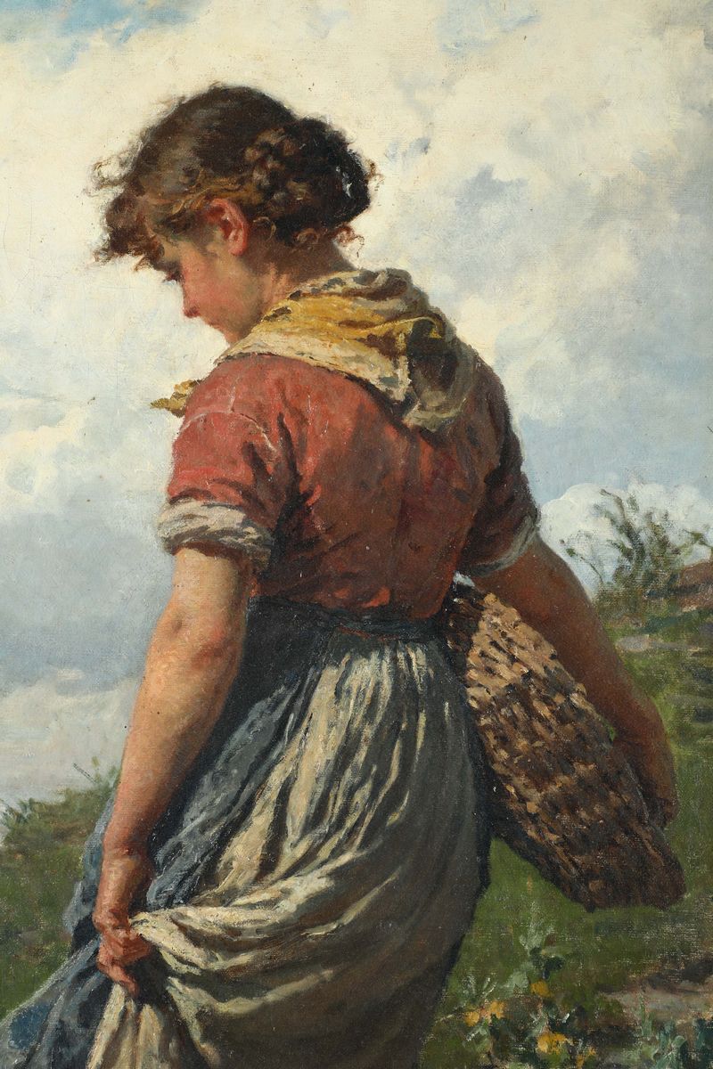 Bartolomeo Giuliano (susa 1825 - Milano 1909)paesaggio Marino con Fanciulla, 1883