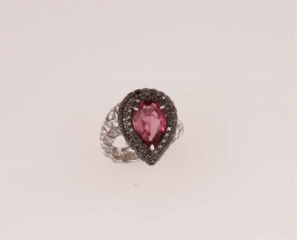 Pink tourmaline and diamond ring. Signed De Grisogono