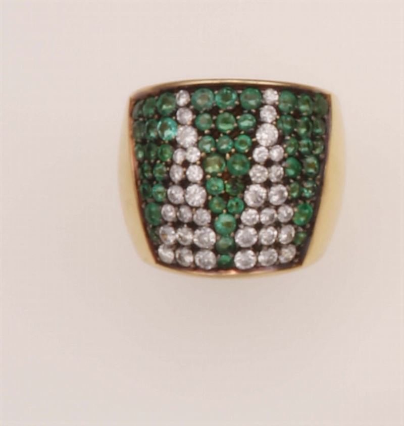 Cassetti. Anello a fascia con smeraldi e diamanti  - Asta Fine Jewels - Cambi Casa d'Aste