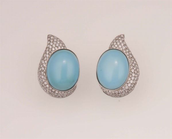 Pair of turquoise and diamond earrings