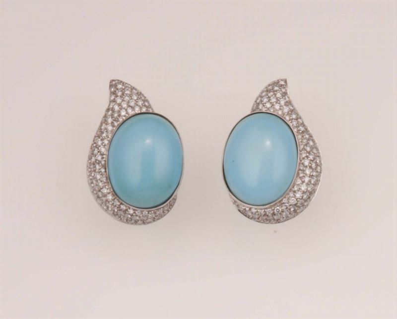 Pair of turquoise and diamond earrings  - Auction Fine Jewels - Cambi Casa d'Aste