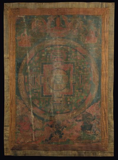 Tanka su Seta a Fondo Verde con Mandala Centrale, Tibet, XVIII Secolo