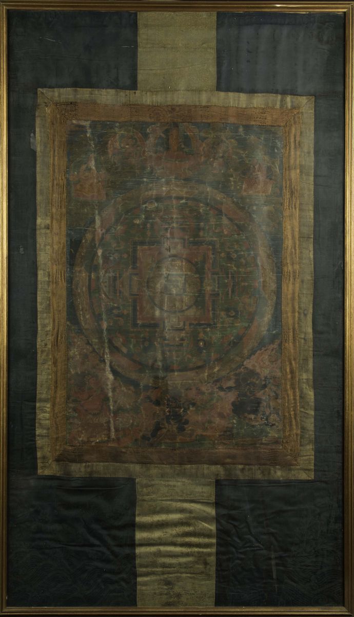 Tanka su Seta a Fondo Verde con Mandala Centrale, Tibet, XVIII Secolo