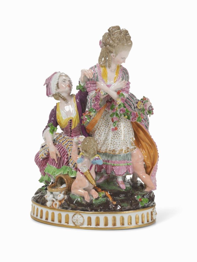 Gruppo allegorico  “Le uova rotte” Meissen, modello di Victor Acier del 1777, 1800 circa  - Asta Maioliche e Porcellane - II - Cambi Casa d'Aste