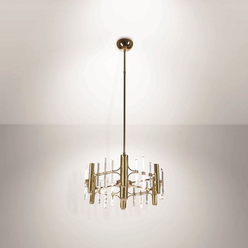Gaetano Sciolari : Sciolari, a brass pendant lamp with glass diffusers. Sciolari  [..]