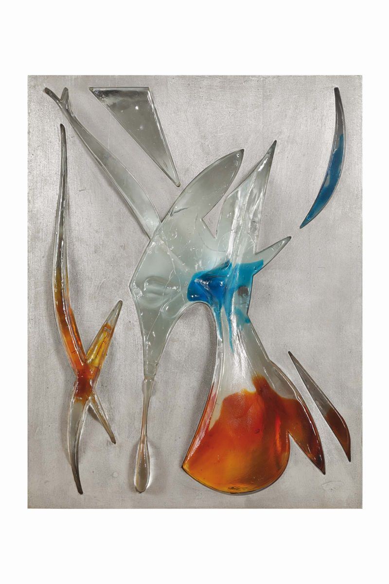Poliarte, a light panel with a metal structure and coloured glass elements. Poliarte Prod., Italy, 1970 ca.  - Auction Design - Cambi Casa d'Aste
