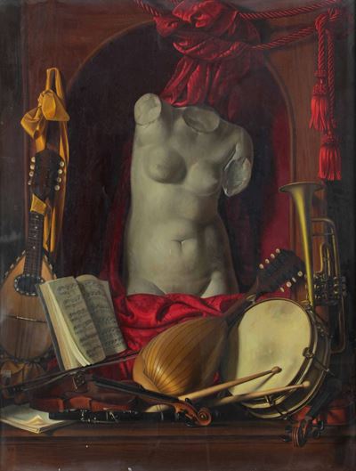 Dogenatura Morta con Busto e Strumenti Musicali