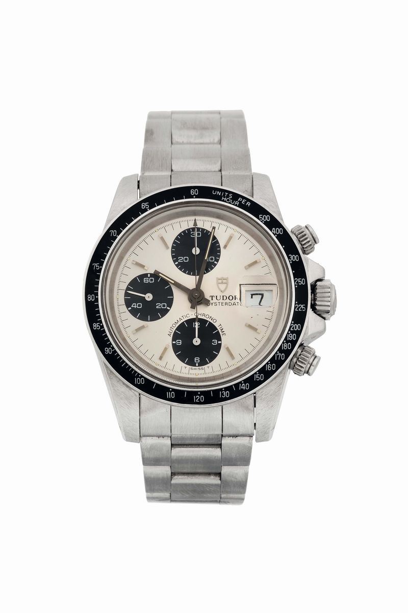 Tudor, Oyster Date, BIG BLOCK, Ref. 79160, Automatic, case made by Rolex, Geneva. Fine, self-winding, water resistant stainless steel wristwatch with round button chronograph, registers, tachometer, date and a stainless steel Tudor Oyster bracelet. Made circa 1990. Accompanied by the Guarantee (now void)  - Auction Watches and Pocket Watches - Cambi Casa d'Aste