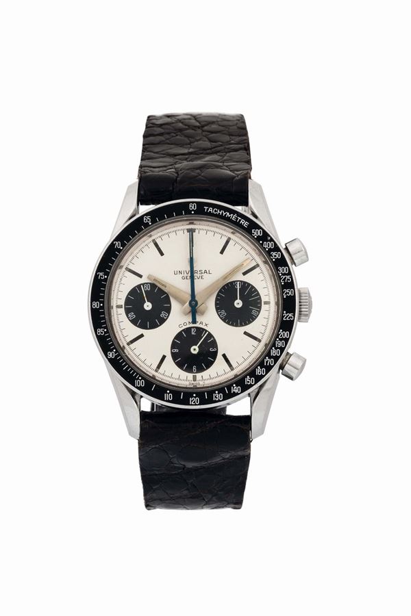 Universal, Genève, Compax, case No. 2354948, Ref. 885103/02. Fine and rare, water-resistant, stainless  [..]