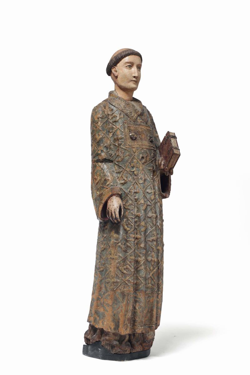 Santo Diacono in Legno Dipinto e Dorato. Scultore Attivo tra Toscana e Lazio nella Prima Metà del...