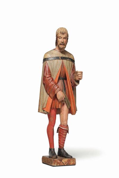 San Rocco in Legno Policromo. Artista Rinascimentale Dell’italia Centrale. Lucantonio di Giovanni...