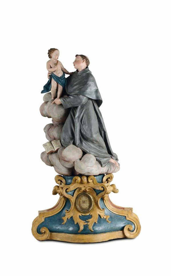 Visione di Gesù Bambino di Sant’Antonio da Padova. Terracotta policroma. Domenico Piò (Bologna 1715 - Roma 1801), Bologna XVIII secolo