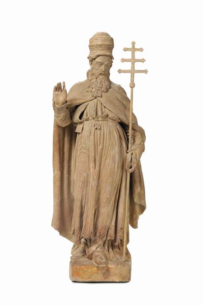 Santo Papa. Scultura in Terracotta. Arte Barocca Italiana del XVII Secolo. Giovanni Antonio Final...