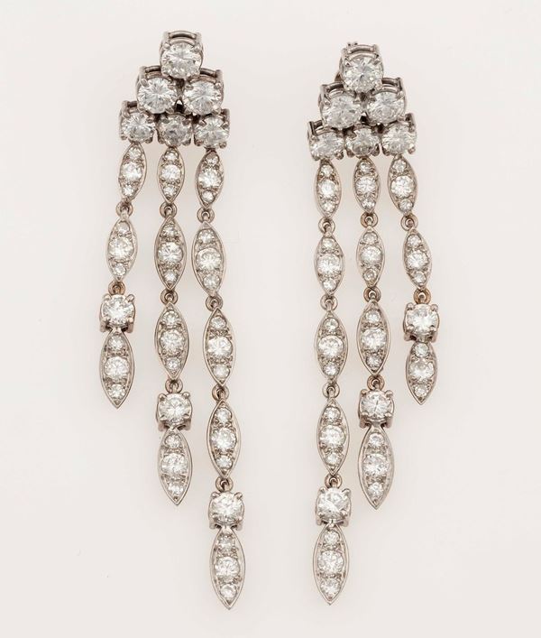 Pair of brilliant-cut diamond pendent earrings