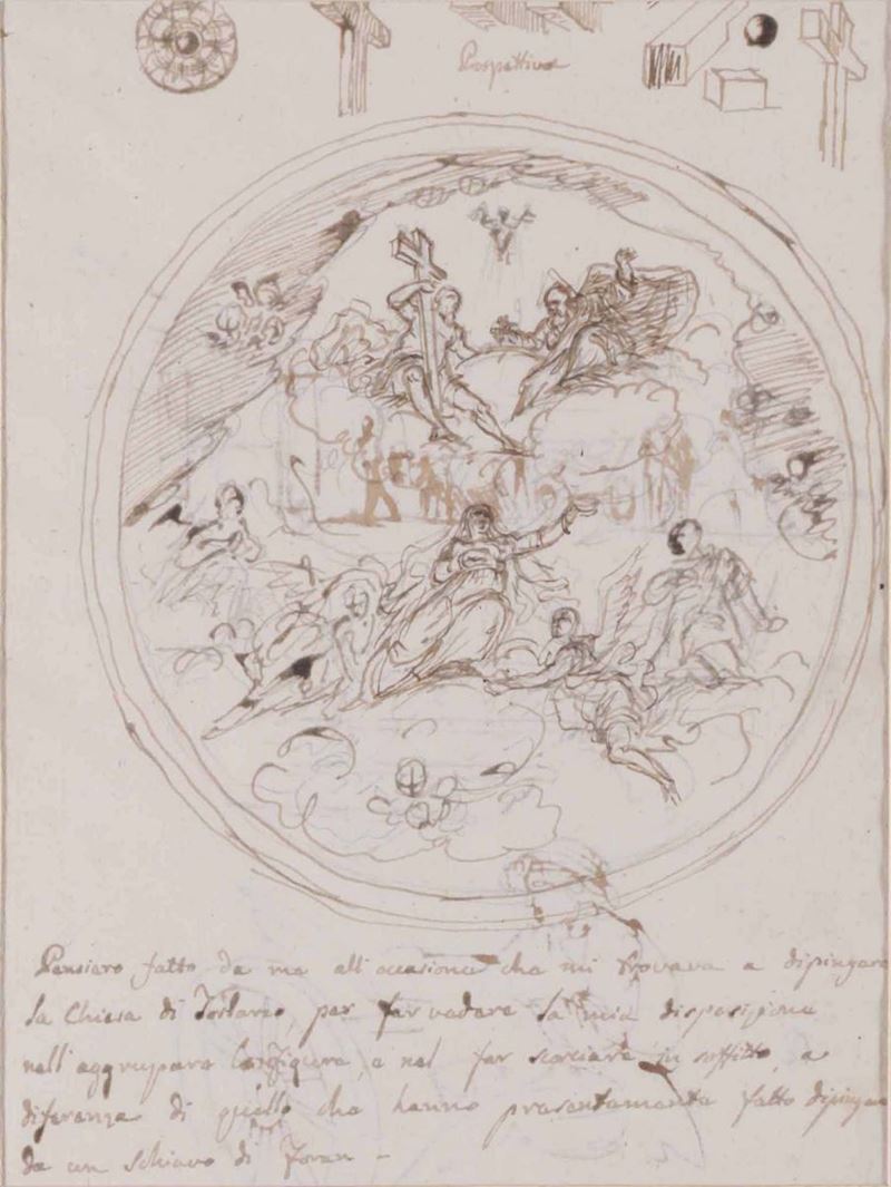 Scuola italiana del XVIII secolo Studio con Trinità e annotazioni  - Auction Old Masters Paintings - Cambi Casa d'Aste