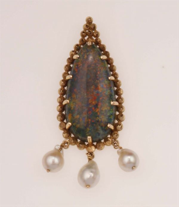 Opal and pearl pendant