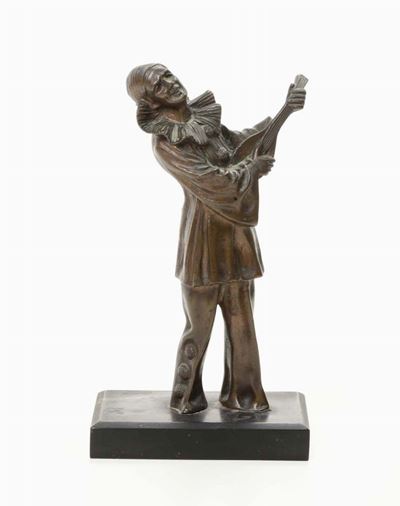 Statuina in Bronzo Raffigurante Pierrot, XX Secolo