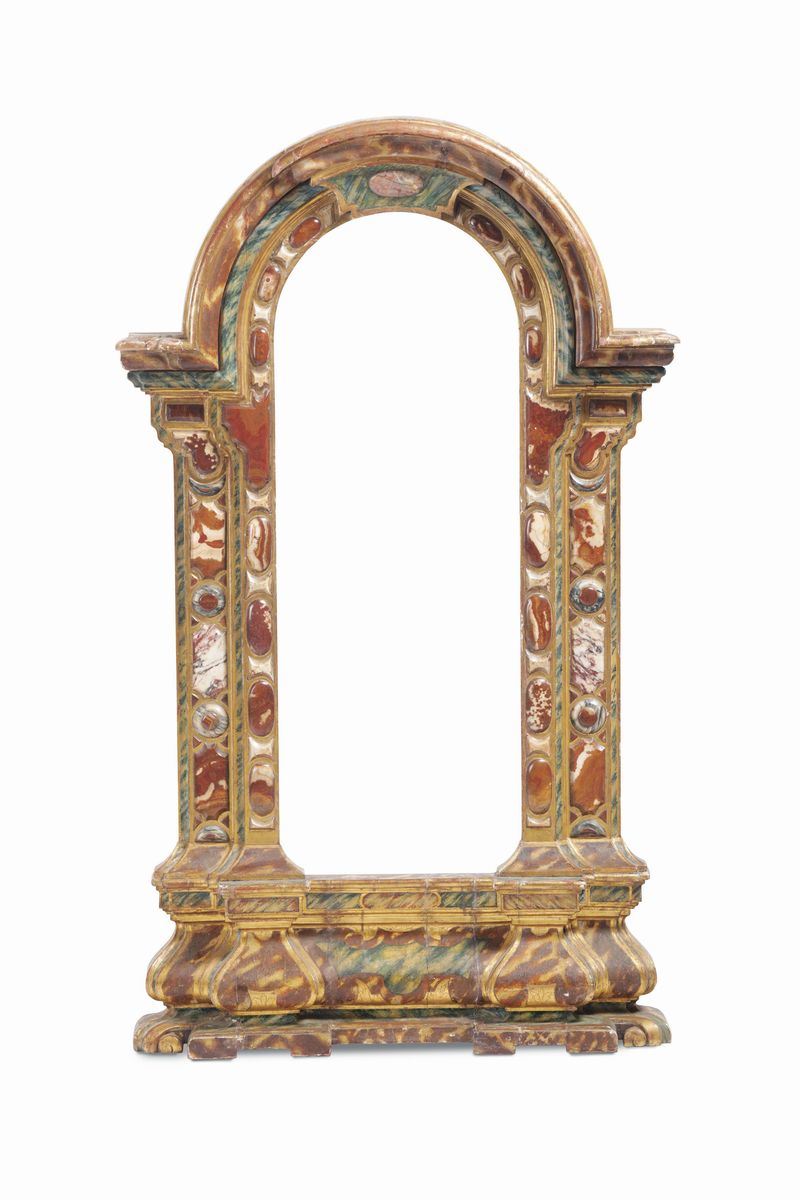 Cornice in legno dorato e laccato a finto marmo con inserti in marmi antichi, XVIII-XIX secolo  - Auction Artworks and Furnishings - Cambi Casa d'Aste