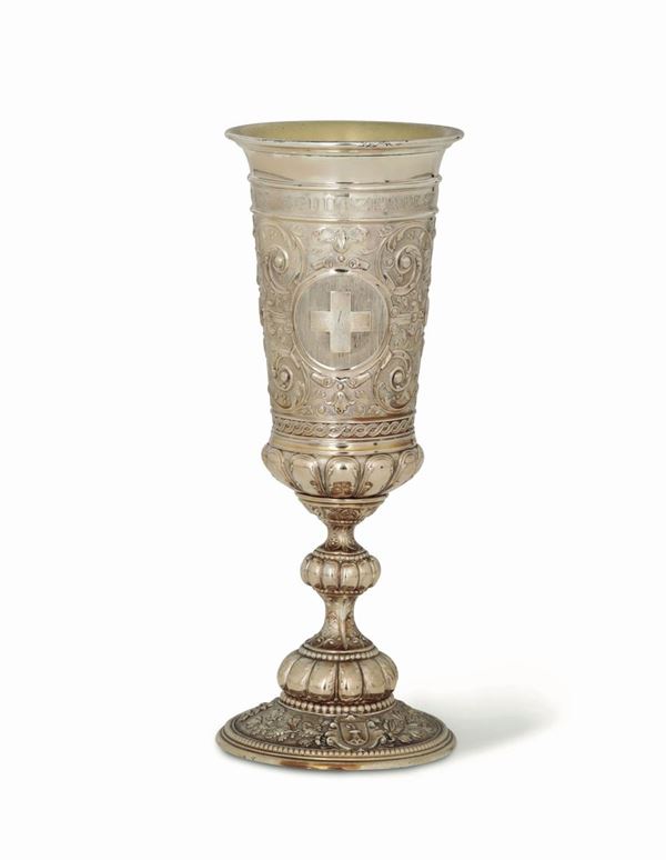 Coppa in argento dorato e cesellato, Svizzera seconda metà del XIX secolo