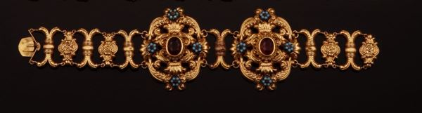 Turquoise, garnet and gold bracelet