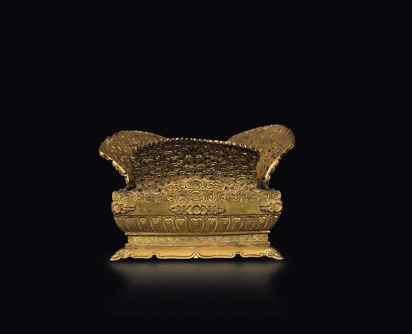 Porta teschio in bronzo dorato e cesellato, Tibet, XVIII secolo