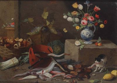 Jan Van Kessel (1626-1679), Cerchia Dinatura Morta con Pesci Natura Morta con Selvaggina