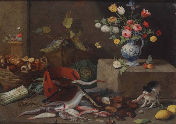 Jan Van Kessel (1626-1679), cerchia di Natura morta con pesci Natura morta con selvaggina