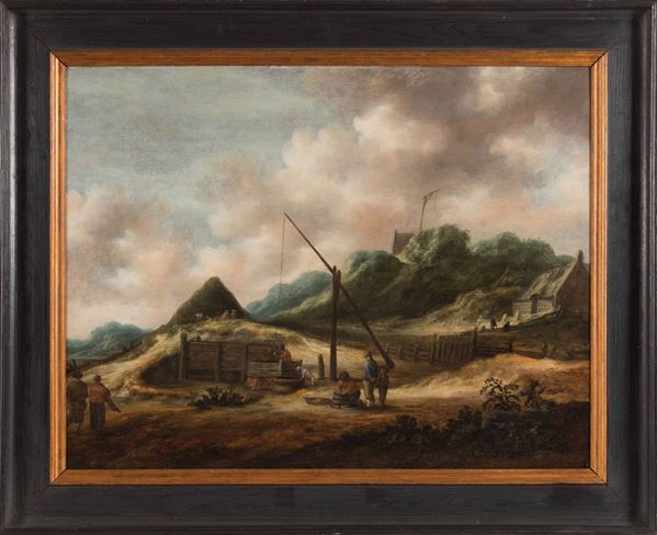 Nicolaes Molenaer (Haaelrm 1630 - 1676) Paesaggio con contadini