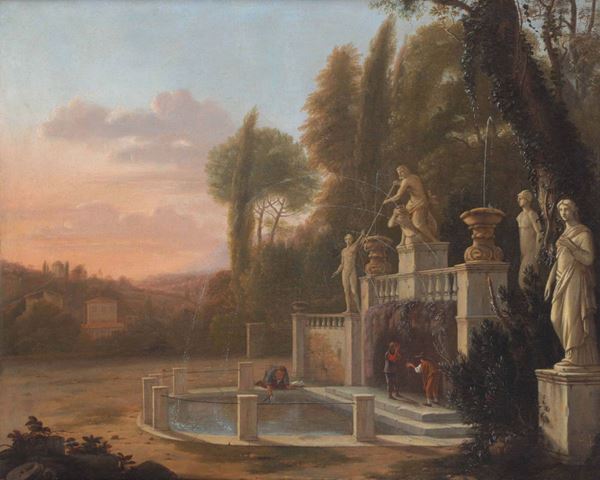 Hendrick Danckerts (1625-1680) Paesaggio con fontana