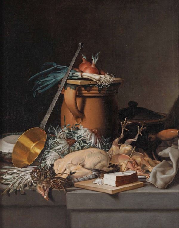 Nicolas Henri Jeaurat de Bertry (1728-1796) Natura morta con pollame e verdure