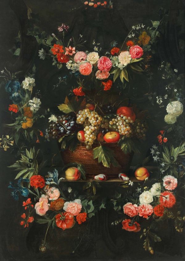 Frans Ykens (1601-1693) Natura morta con frutta e fiori