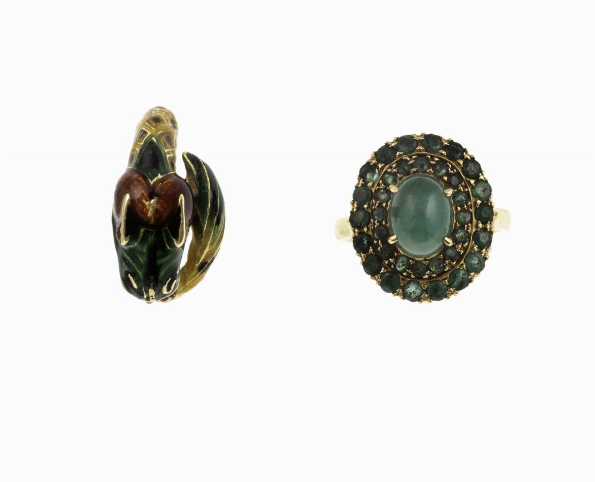 Anello Serpente con Smalti Policromi ed Anello con Smeraldi