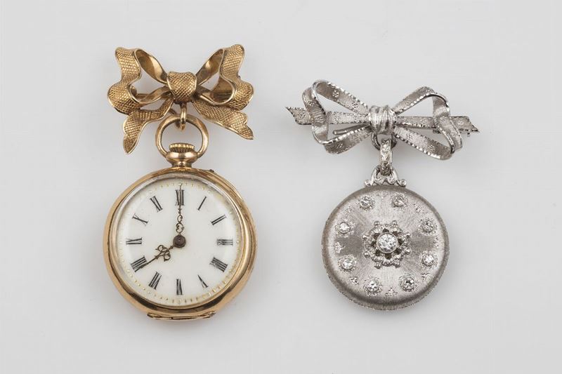 Two gold and diamond brooches  - Auction Jewels - Cambi Casa d'Aste