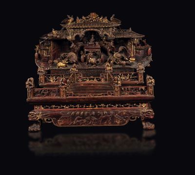 Tempio in Legno di Homu Laccato e Dorato, Cina, Dinastia Qing, XVIII Secolo