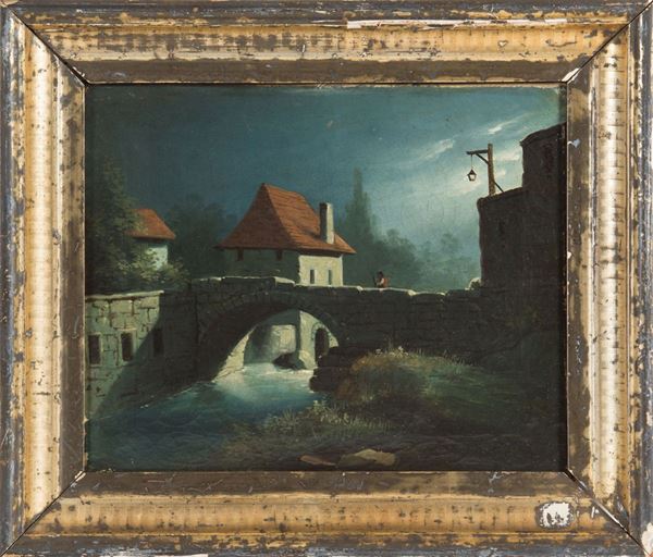 Scuola italiana inizio XIX secolo Paesaggio notturno