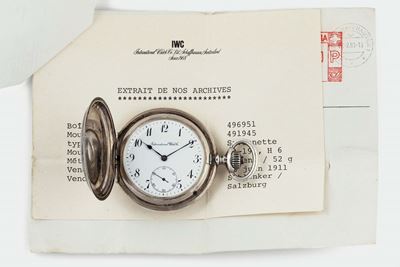 Iwc, International Watch Co., Movimento No. 491945, Cassa No. 496951. Orologio da Tasca, in Argen...