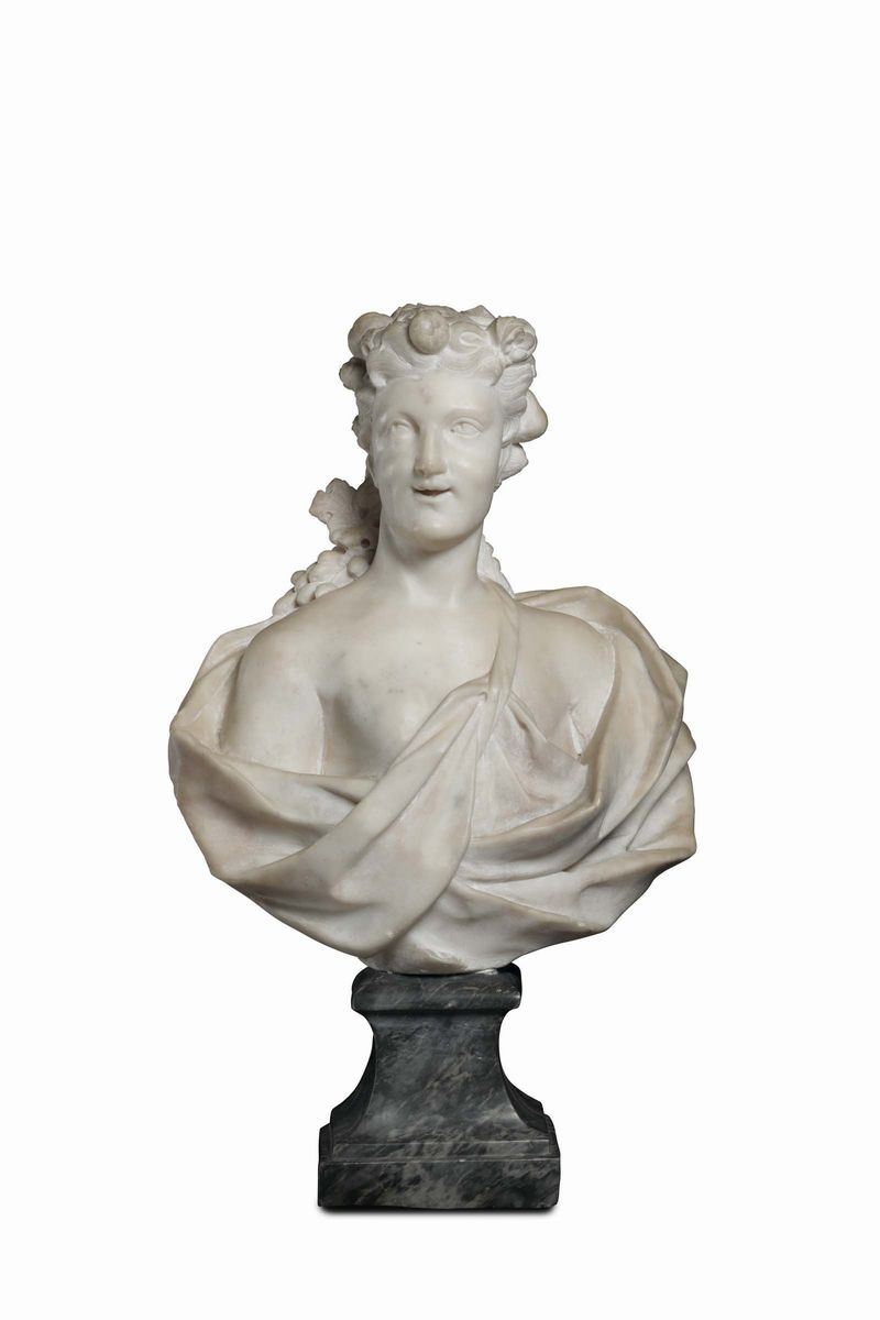 Busto in marmo bianco raffigurante Flora. Scultore barocco operante a Genova nella seconda metà del XVII secolo  - Asta Scultura e Oggetti d'Arte - Cambi Casa d'Aste