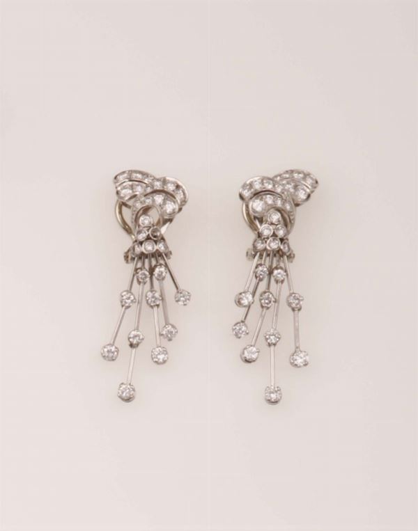Pair of diamond and platinum pendent earrings