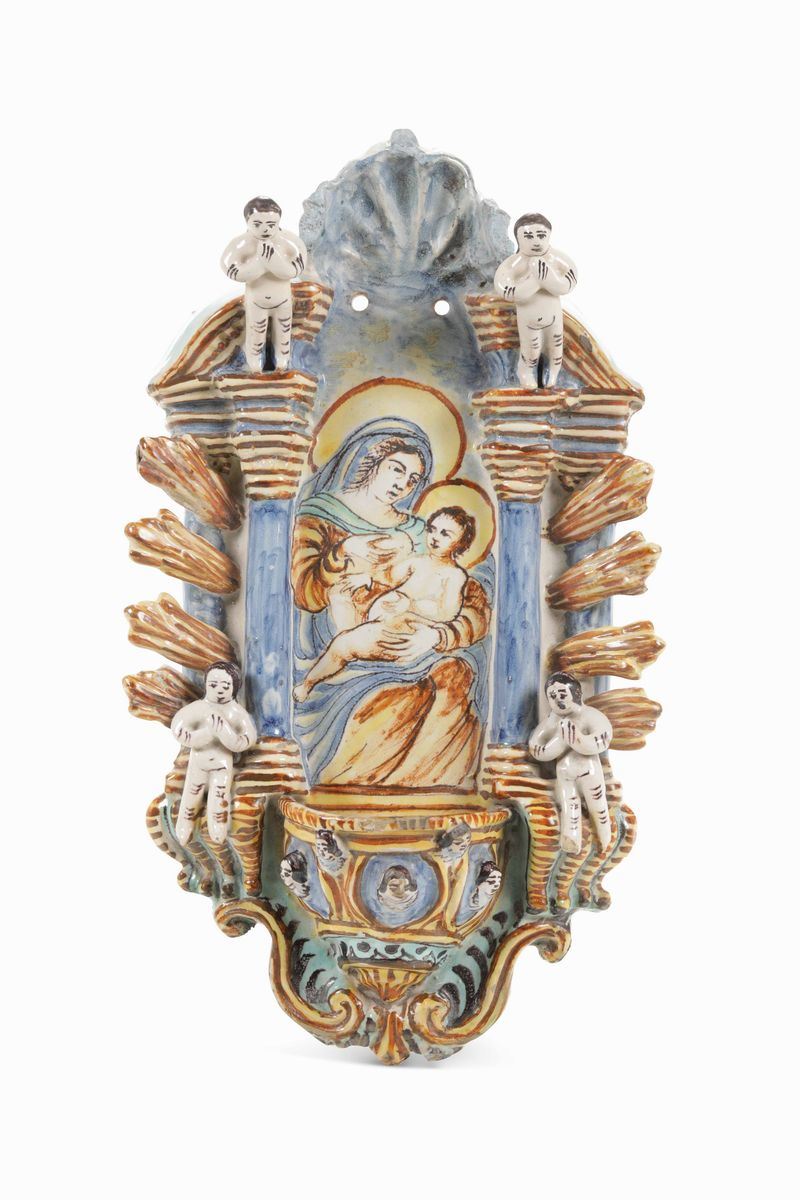 Acquasantiera Napoli o Ischia, XVIII secolo  - Auction Majolica and Porcelains - II - Cambi Casa d'Aste