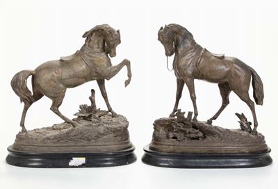Due Sculture di Cavalli in Antimonio, XIX-XX Secolo