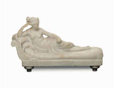 Paolina Bonaparte in Marmo Bianco, Scultore del XIX Secolo