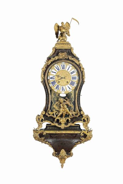 Pendola da Tavolo Tipo Cartel con Intarsi in Boulle e Mensola, Francia, Gultier a Paris, XVIII-XI...
