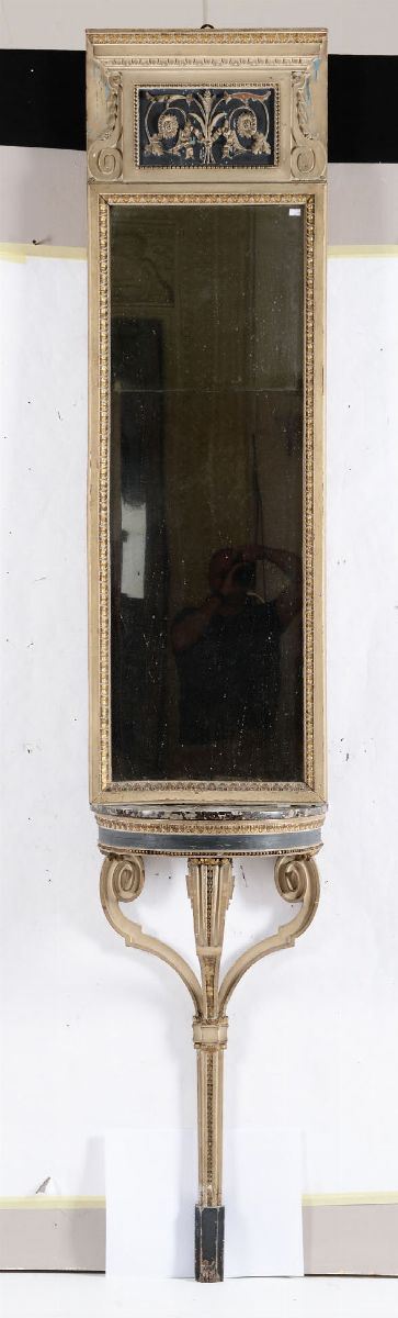 Consolina in Legno Intagliato e Laccato con Specchiera, XIX Secolo