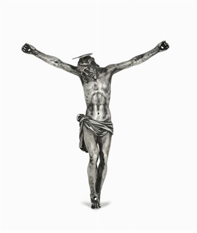 Corpus Christi in Argento Fuso e Cesellato (bolli Consunti di Difficile Lettura) Argenteria Baroc...
