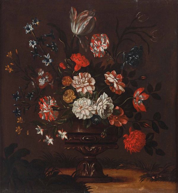 Scuola italiana del XVII secolo Natura morta con vaso di fiori