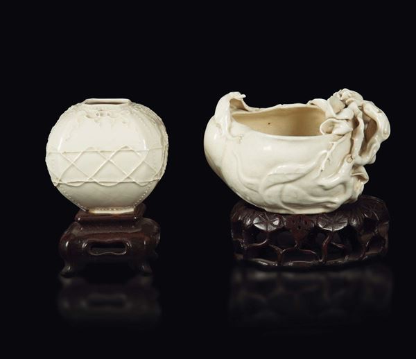 Two white monochrome earthenware brush washers, China, Qing Dynasty, 18th century